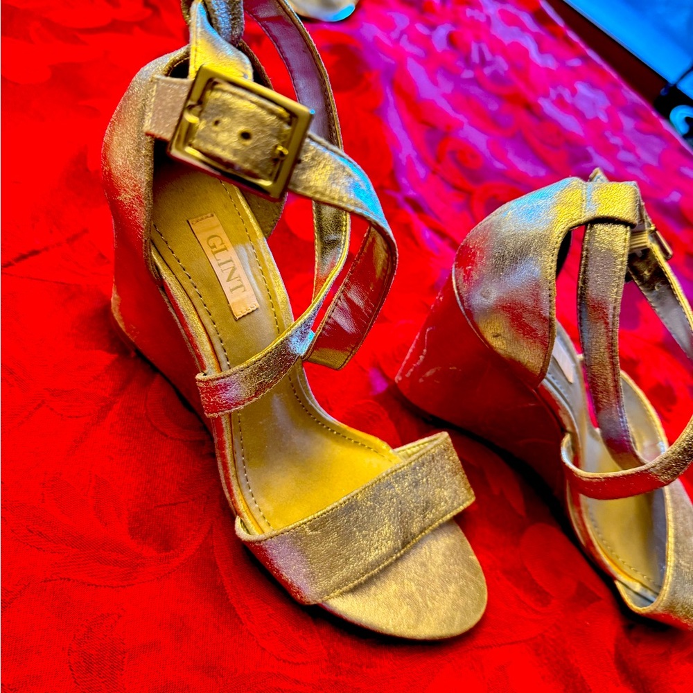 Lands' End Shimmering Gold Wedge Sandals